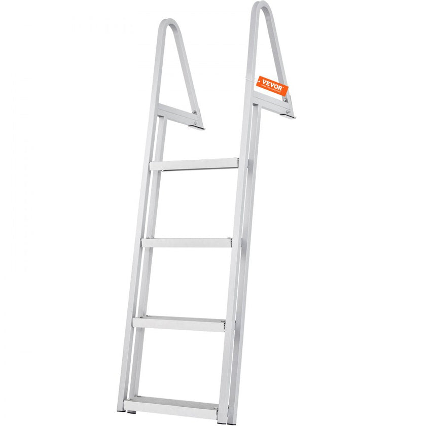 VEVOR Dock Ladder, Removable 4 Steps, 350 lbs Load Capacity, Aluminum Alloy Pontoon Boat Ladder with 4'' Wide Step & Nonslip Rubber Mat, Easy to Install for Ship/Lake/Pool/Marine Boarding