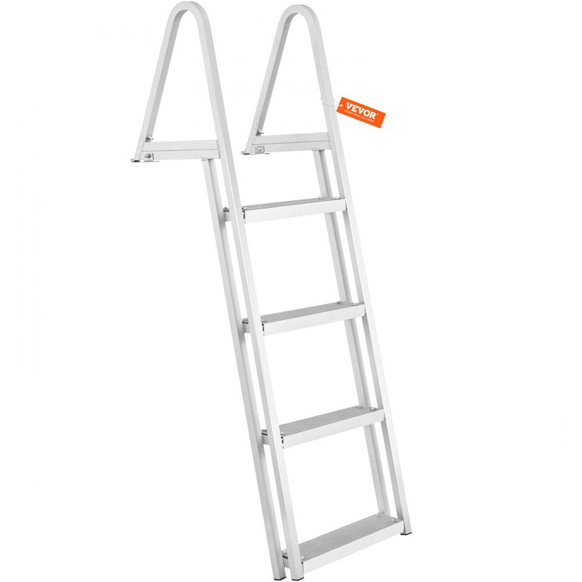 VEVOR Dock Ladder, Removable 4 Steps, 350 lbs Load Capacity, Aluminum Alloy Pontoon Boat Ladder with 4'' Wide Step & Nonslip Rubber Mat, Easy to Install for Ship/Lake/Pool/Marine Boarding