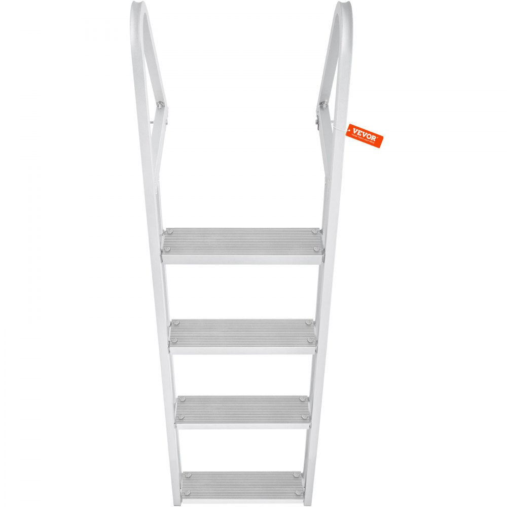 VEVOR Dock Ladder, Removable 4 Steps, 350 lbs Load Capacity, Aluminum Alloy Pontoon Boat Ladder with 4'' Wide Step & Nonslip Rubber Mat, Easy to Install for Ship/Lake/Pool/Marine Boarding