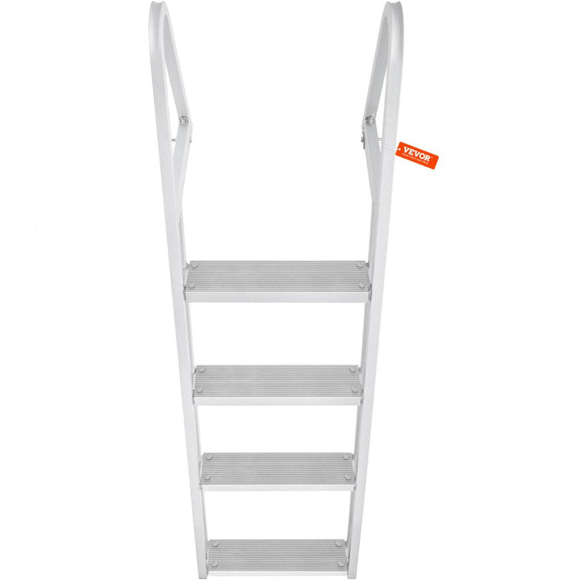 VEVOR Dock Ladder, Removable 4 Steps, 350 lbs Load Capacity, Aluminum Alloy Pontoon Boat Ladder with 4'' Wide Step & Nonslip Rubber Mat, Easy to Install for Ship/Lake/Pool/Marine Boarding