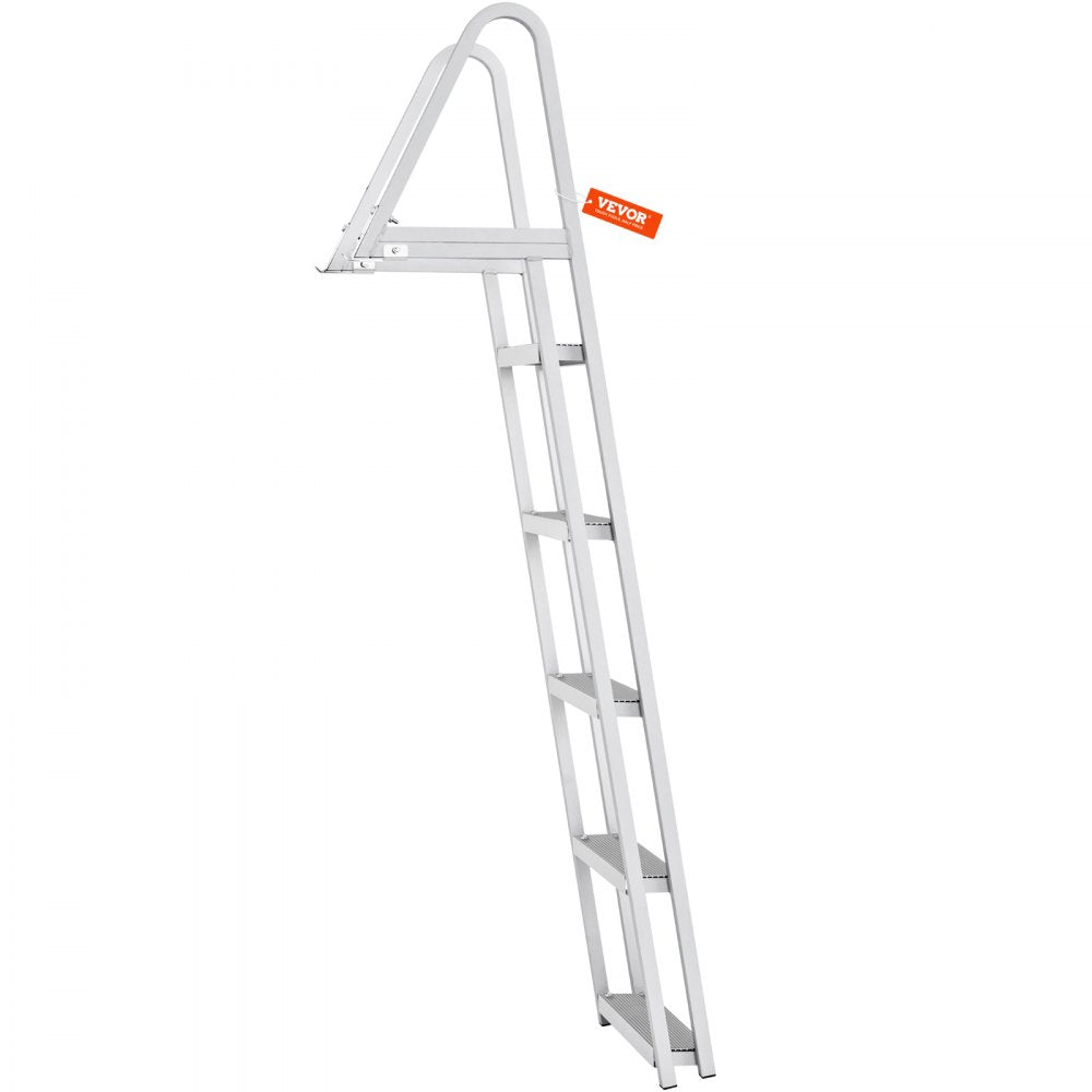 VEVOR Dock Ladder, Removable 5 Steps, 350 lbs Load Capacity, Aluminum Alloy Pontoon Boat Ladder with 4'' Wide Step & Nonslip Rubber Mat, Easy to Install for Ship/Lake/Pool/Marine Boarding