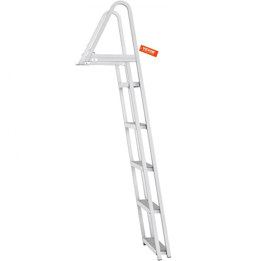 VEVOR Dock Ladder, Removable 5 Steps, 350 lbs Load Capacity, Aluminum Alloy Pontoon Boat Ladder with 4'' Wide Step & Nonslip Rubber Mat, Easy to Install for Ship/Lake/Pool/Marine Boarding