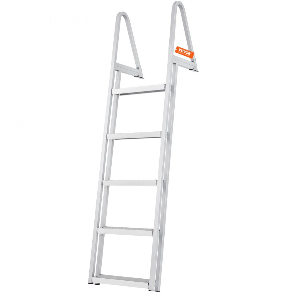 VEVOR Dock Ladder, Removable 5 Steps, 350 lbs Load Capacity, Aluminum Alloy Pontoon Boat Ladder with 4'' Wide Step & Nonslip Rubber Mat, Easy to Install for Ship/Lake/Pool/Marine Boarding