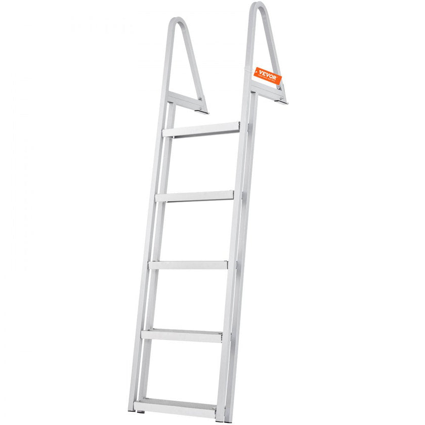 VEVOR Dock Ladder, Removable 5 Steps, 350 lbs Load Capacity, Aluminum Alloy Pontoon Boat Ladder with 4'' Wide Step & Nonslip Rubber Mat, Easy to Install for Ship/Lake/Pool/Marine Boarding