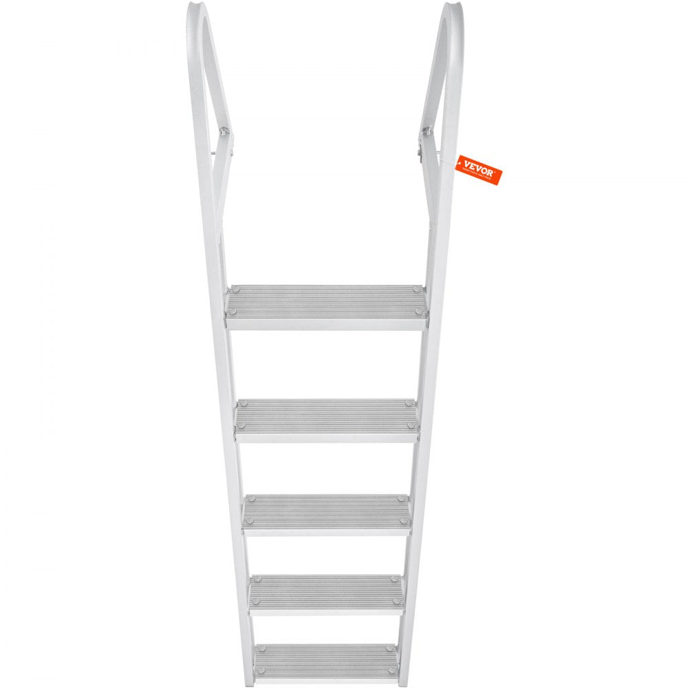 VEVOR Dock Ladder, Removable 5 Steps, 350 lbs Load Capacity, Aluminum Alloy Pontoon Boat Ladder with 4'' Wide Step & Nonslip Rubber Mat, Easy to Install for Ship/Lake/Pool/Marine Boarding