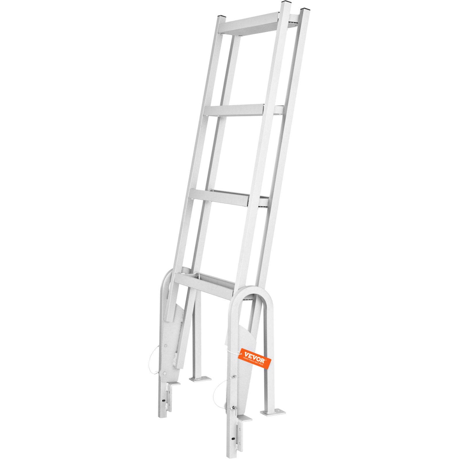 VEVOR Dock Ladder, Flip-Up 4 Steps, 350 lbs Load Capacity, Aluminum Alloy Pontoon Boat Ladder with 4'' Wide Step & Nonslip Rubber Mat, Easy to Install for Ship/Lake/Pool/Marine Boarding