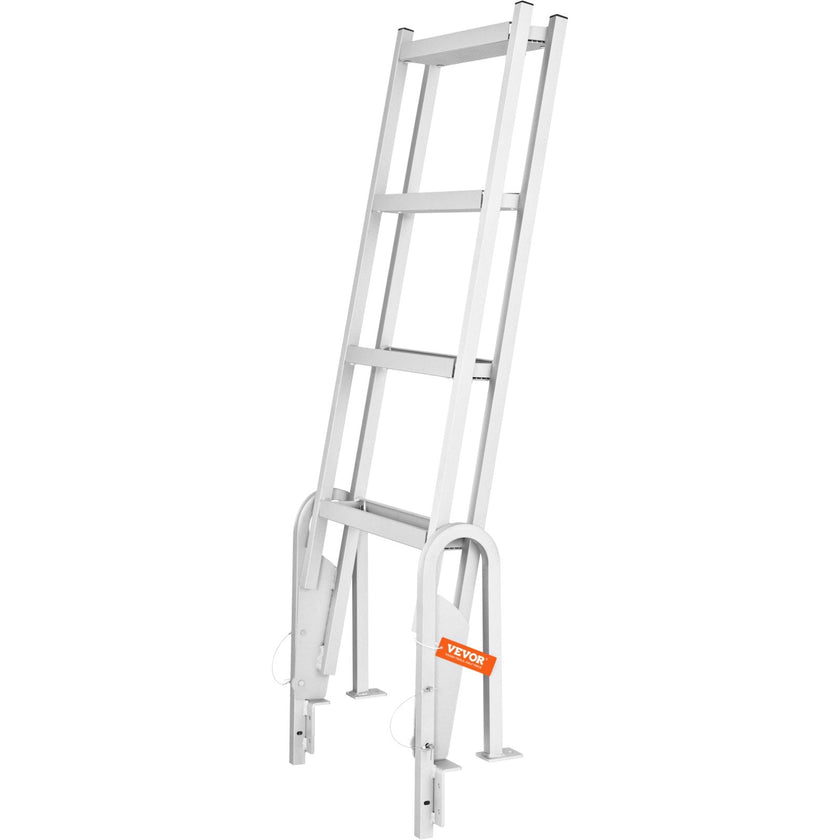 VEVOR Dock Ladder, Flip-Up 4 Steps, 350 lbs Load Capacity, Aluminum Alloy Pontoon Boat Ladder with 4'' Wide Step & Nonslip Rubber Mat, Easy to Install for Ship/Lake/Pool/Marine Boarding