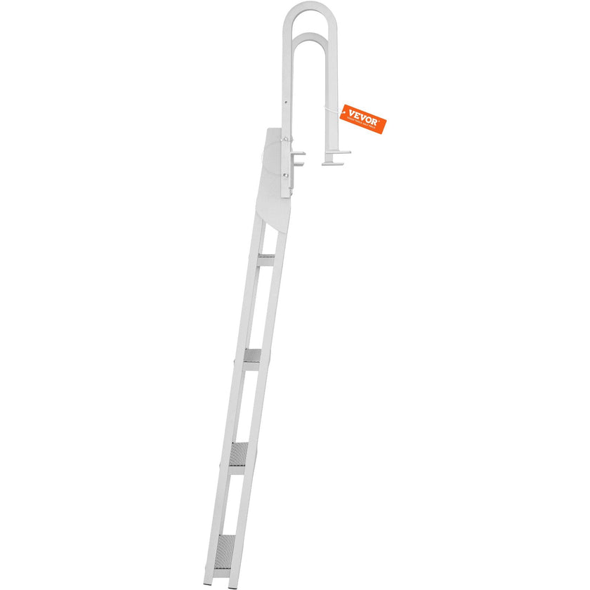 VEVOR Dock Ladder, Flip-Up 4 Steps, 350 lbs Load Capacity, Aluminum Alloy Pontoon Boat Ladder with 4'' Wide Step & Nonslip Rubber Mat, Easy to Install for Ship/Lake/Pool/Marine Boarding