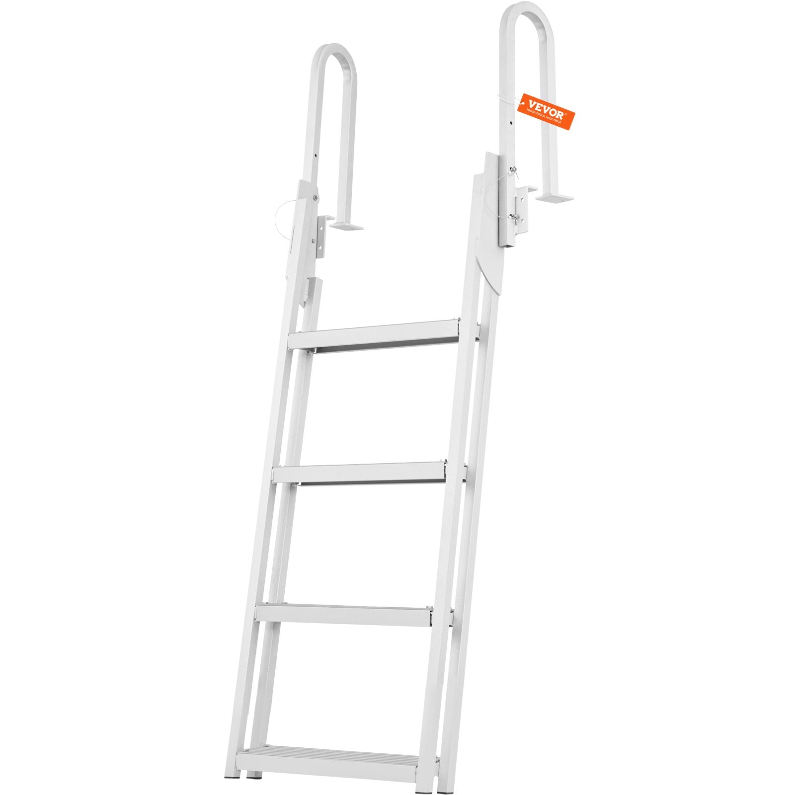 VEVOR Dock Ladder, Flip-Up 4 Steps, 350 lbs Load Capacity, Aluminum Alloy Pontoon Boat Ladder with 4'' Wide Step & Nonslip Rubber Mat, Easy to Install for Ship/Lake/Pool/Marine Boarding