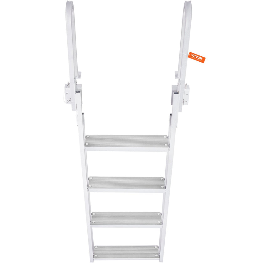VEVOR Dock Ladder, Flip-Up 4 Steps, 350 lbs Load Capacity, Aluminum Alloy Pontoon Boat Ladder with 4'' Wide Step & Nonslip Rubber Mat, Easy to Install for Ship/Lake/Pool/Marine Boarding
