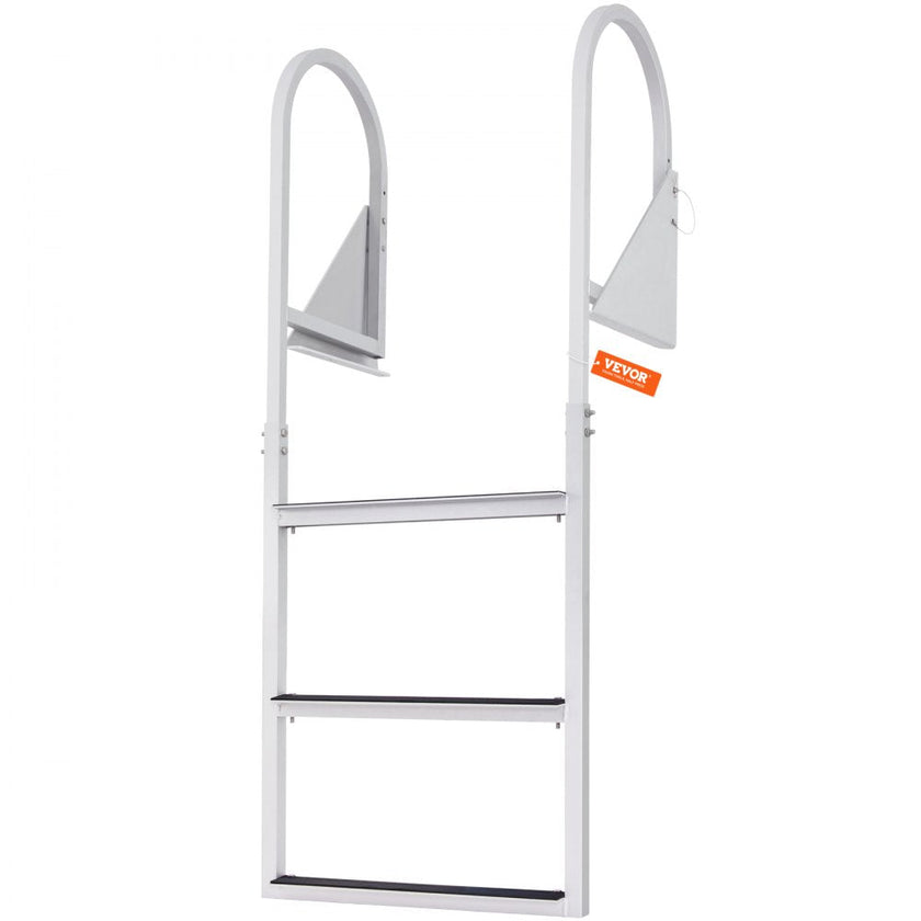 VEVOR Dock Ladder, Flip-Up 3 Steps, 350 lbs Load Capacity, Aluminum Alloy Pontoon Boat Ladder with 2'' Wide Step & Nonslip Rubber Mat, Easy to Install for Ship/Lake/Pool/Marine Boarding