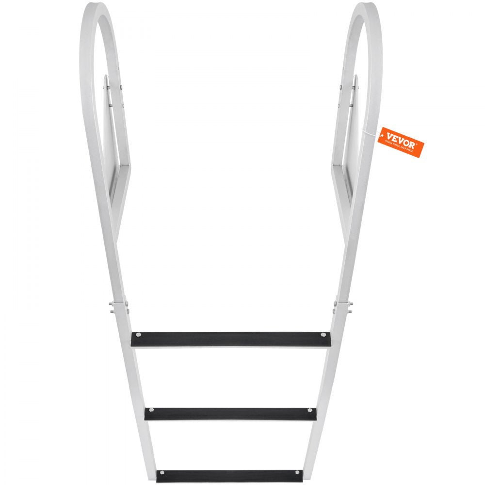 VEVOR Dock Ladder, Flip-Up 3 Steps, 350 lbs Load Capacity, Aluminum Alloy Pontoon Boat Ladder with 2'' Wide Step & Nonslip Rubber Mat, Easy to Install for Ship/Lake/Pool/Marine Boarding