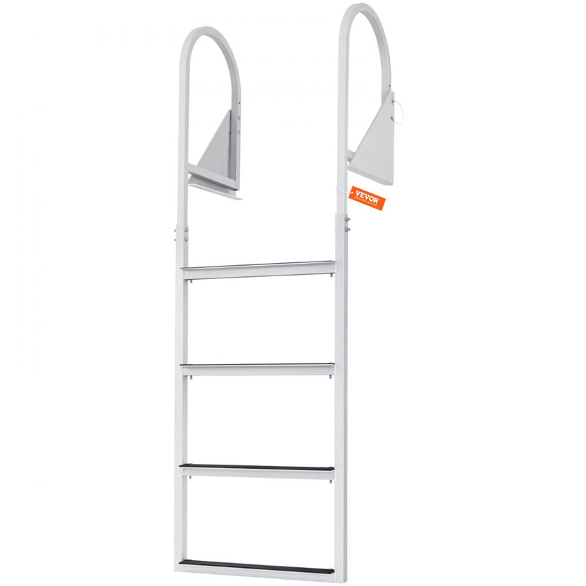 VEVOR Dock Ladder, Flip-Up 4 Steps, 350 lbs Load Capacity, Aluminum Alloy Pontoon Boat Ladder with 2'' Wide Step & Nonslip Rubber Mat, Easy to Install for Ship/Lake/Pool/Marine Boarding