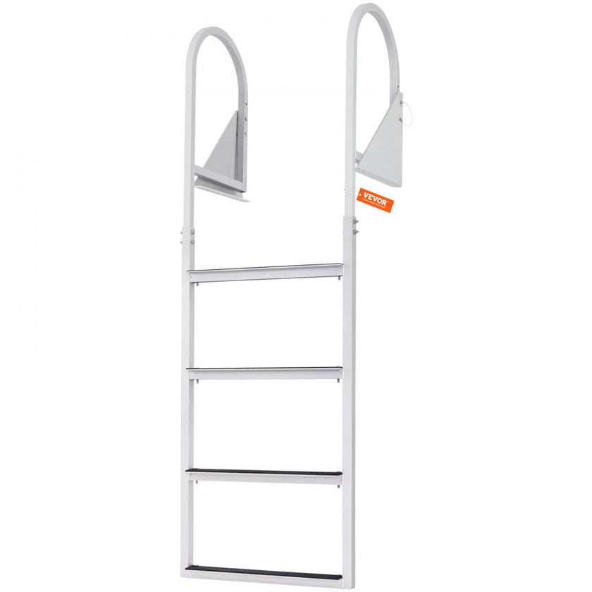 VEVOR Dock Ladder, Flip-Up 4 Steps, 350 lbs Load Capacity, Aluminum Alloy Pontoon Boat Ladder with 2'' Wide Step & Nonslip Rubber Mat, Easy to Install for Ship/Lake/Pool/Marine Boarding