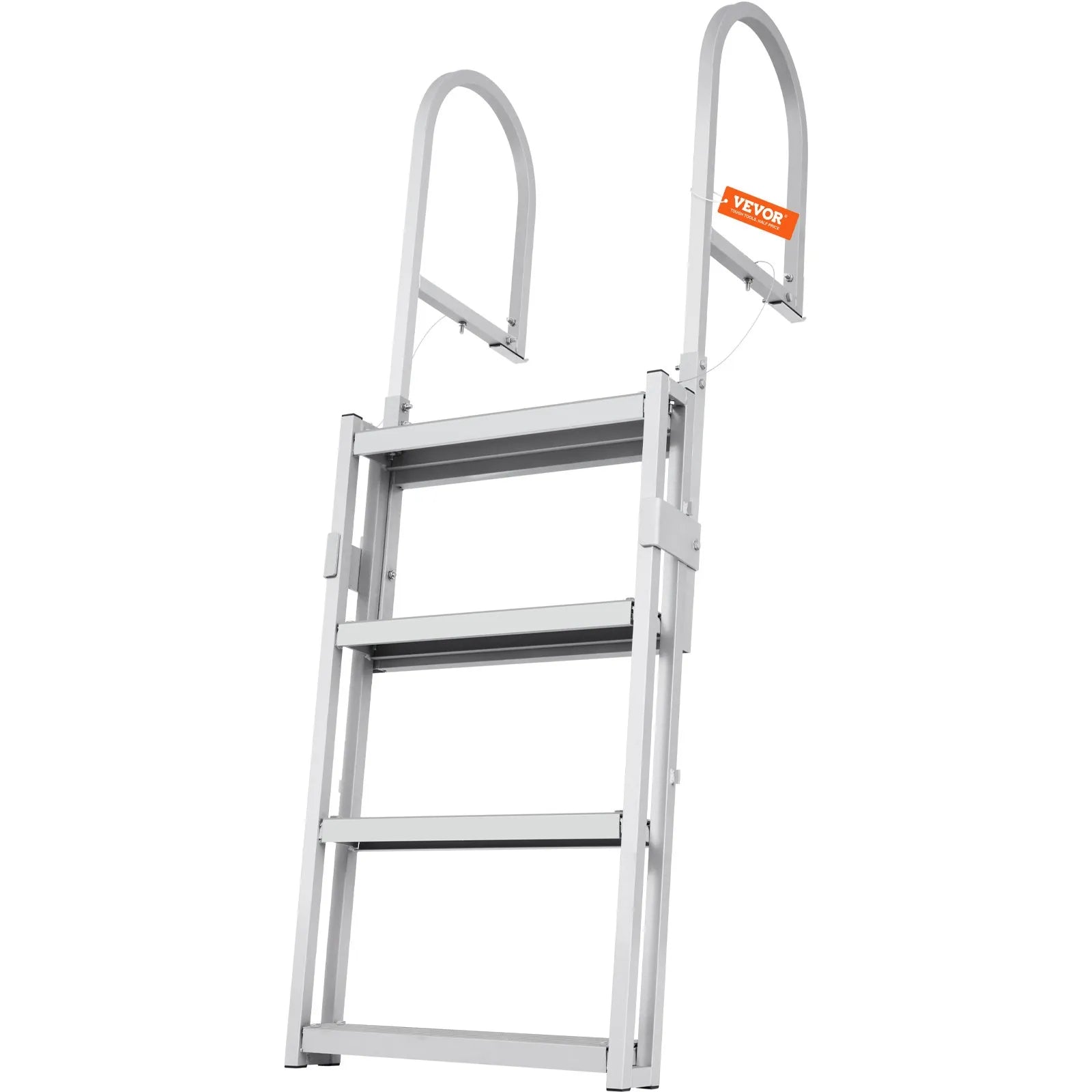 VEVOR Dock Ladder, Retractable 4 Steps, 350 lbs Load Capacity, Aluminum Alloy Pontoon Boat Ladder with 55.1''-67.1'' Adjustable Height, 4'' Wide Step & Rubber Mat, for Ship/Lake/Pool/Marine Boarding
