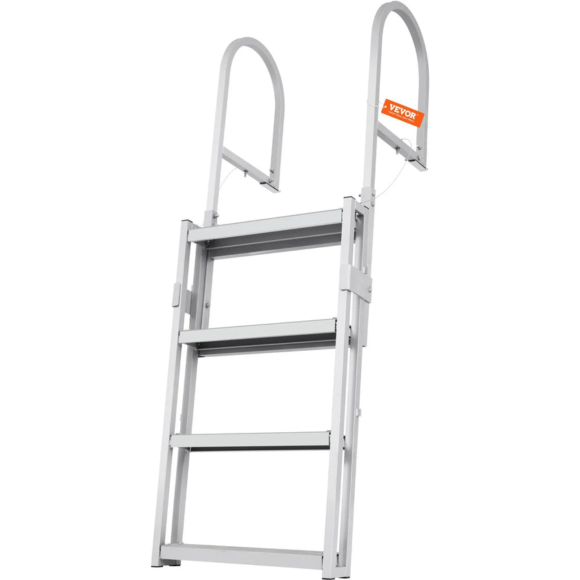 VEVOR Dock Ladder, Retractable 4 Steps, 350 lbs Load Capacity, Aluminum Alloy Pontoon Boat Ladder with 55.1''-67.1'' Adjustable Height, 4'' Wide Step & Rubber Mat, for Ship/Lake/Pool/Marine Boarding