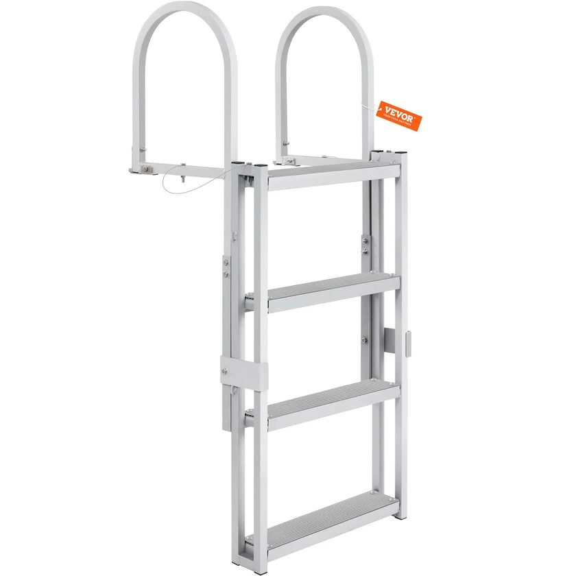 VEVOR Dock Ladder, Retractable 4 Steps, 350 lbs Load Capacity, Aluminum Alloy Pontoon Boat Ladder with 55.1''-67.1'' Adjustable Height, 4'' Wide Step & Rubber Mat, for Ship/Lake/Pool/Marine Boarding