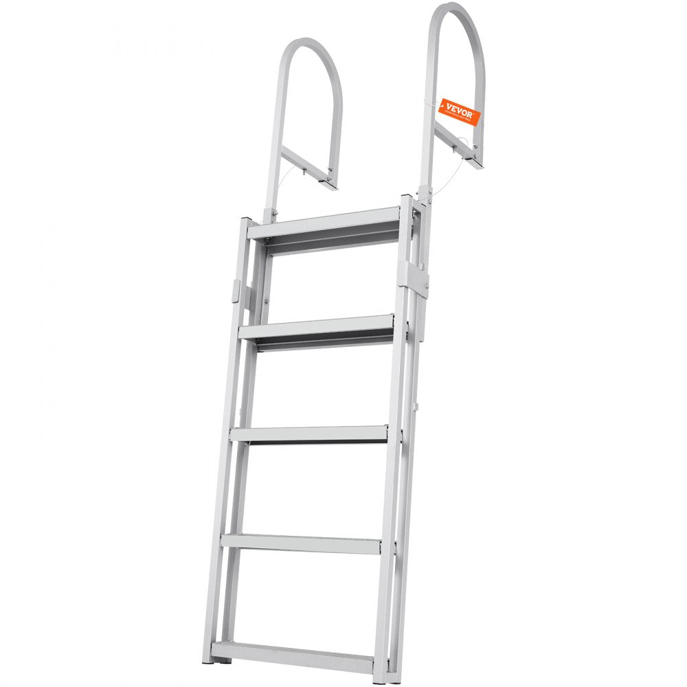 VEVOR Dock Ladder, Retractable 5 Steps, 350 lbs Load Capacity, Aluminum Alloy Pontoon Boat Ladder with 66.9''-78.9'' Adjustable Height, 4'' Wide Step & Rubber Mat, for Ship/Lake/Pool/Marine Boarding