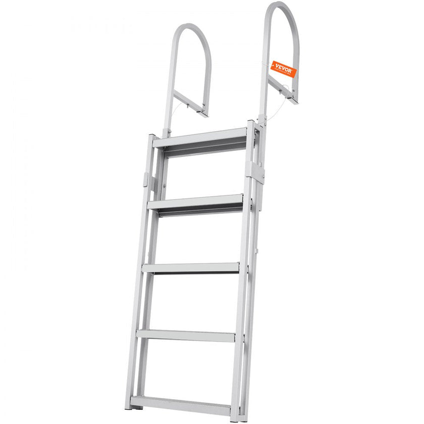 VEVOR Dock Ladder, Retractable 5 Steps, 350 lbs Load Capacity, Aluminum Alloy Pontoon Boat Ladder with 66.9''-78.9'' Adjustable Height, 4'' Wide Step & Rubber Mat, for Ship/Lake/Pool/Marine Boarding