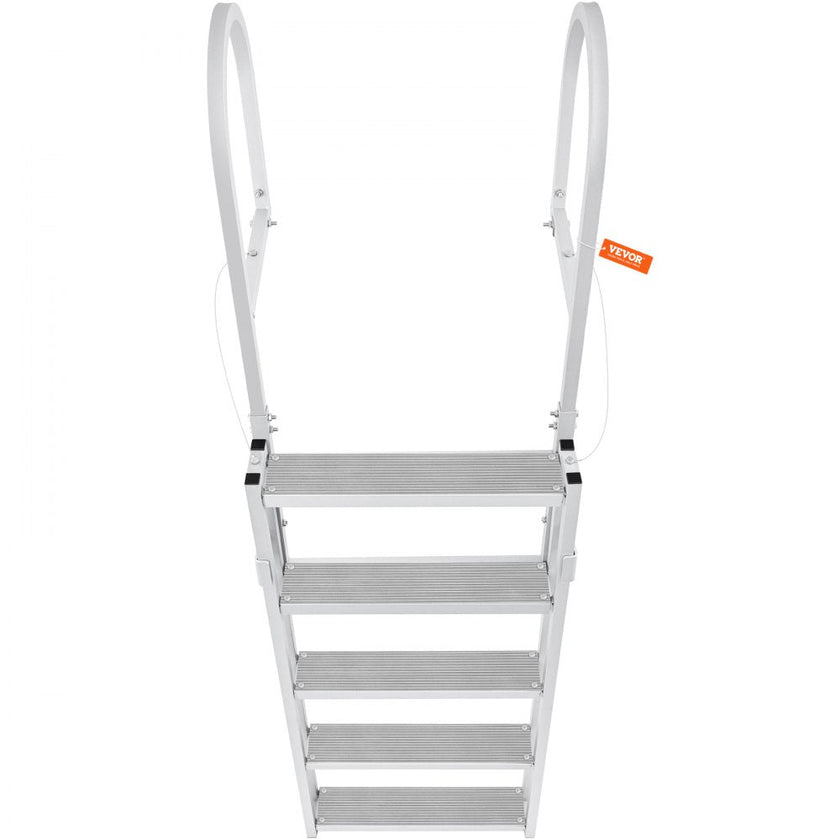 VEVOR Dock Ladder, Retractable 5 Steps, 350 lbs Load Capacity, Aluminum Alloy Pontoon Boat Ladder with 66.9''-78.9'' Adjustable Height, 4'' Wide Step & Rubber Mat, for Ship/Lake/Pool/Marine Boarding