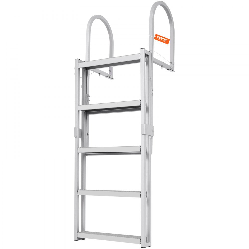 VEVOR Dock Ladder, Retractable 5 Steps, 350 lbs Load Capacity, Aluminum Alloy Pontoon Boat Ladder with 66.9''-78.9'' Adjustable Height, 4'' Wide Step & Rubber Mat, for Ship/Lake/Pool/Marine Boarding