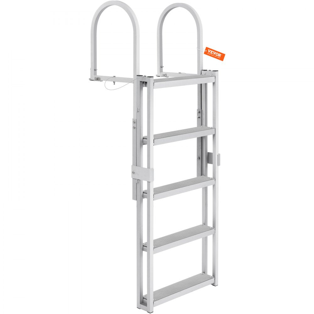 VEVOR Dock Ladder, Retractable 5 Steps, 350 lbs Load Capacity, Aluminum Alloy Pontoon Boat Ladder with 66.9''-78.9'' Adjustable Height, 4'' Wide Step & Rubber Mat, for Ship/Lake/Pool/Marine Boarding