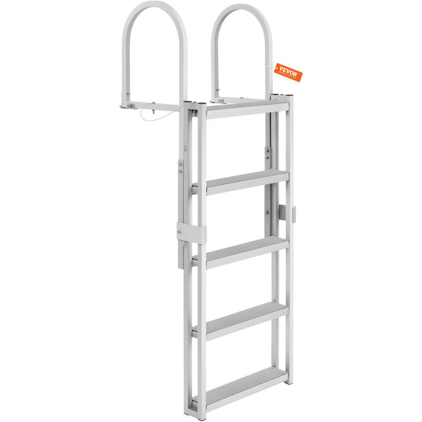 VEVOR Dock Ladder, Retractable 5 Steps, 350 lbs Load Capacity, Aluminum Alloy Pontoon Boat Ladder with 66.9''-78.9'' Adjustable Height, 4'' Wide Step & Rubber Mat, for Ship/Lake/Pool/Marine Boarding