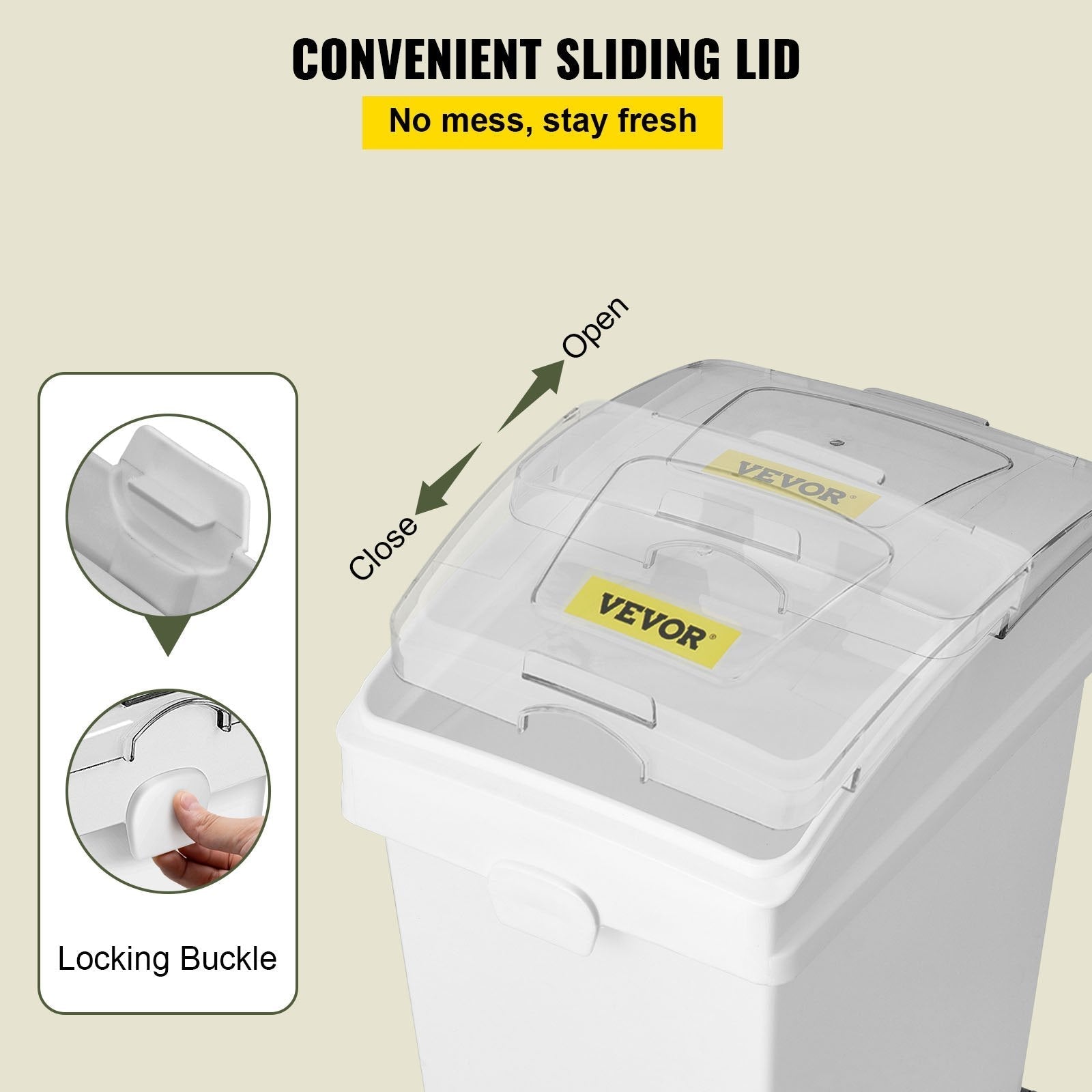 VEVOR Ingredient Bin, 6.6 Gallons Capacity Ingredient Storage Bin, 3 Pcs/Set, PP Material Flour Bins On Wheels, White Shelf Ingredient Bin with Scoop and Sliding Lid, Commercial Storage Bins