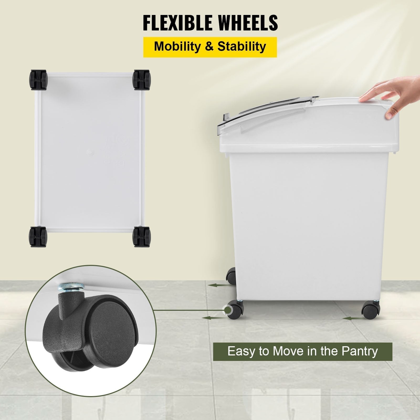VEVOR Ingredient Bin, 6.6 Gallons Capacity Ingredient Storage Bin, 3 Pcs/Set, PP Material Flour Bins On Wheels, White Shelf Ingredient Bin with Scoop and Sliding Lid, Commercial Storage Bins
