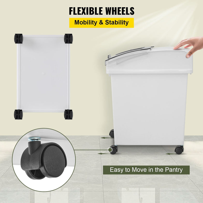 VEVOR Ingredient Bin, 6.6 Gallons Capacity Ingredient Storage Bin, 3 Pcs/Set, PP Material Flour Bins On Wheels, White Shelf Ingredient Bin with Scoop and Sliding Lid, Commercial Storage Bins