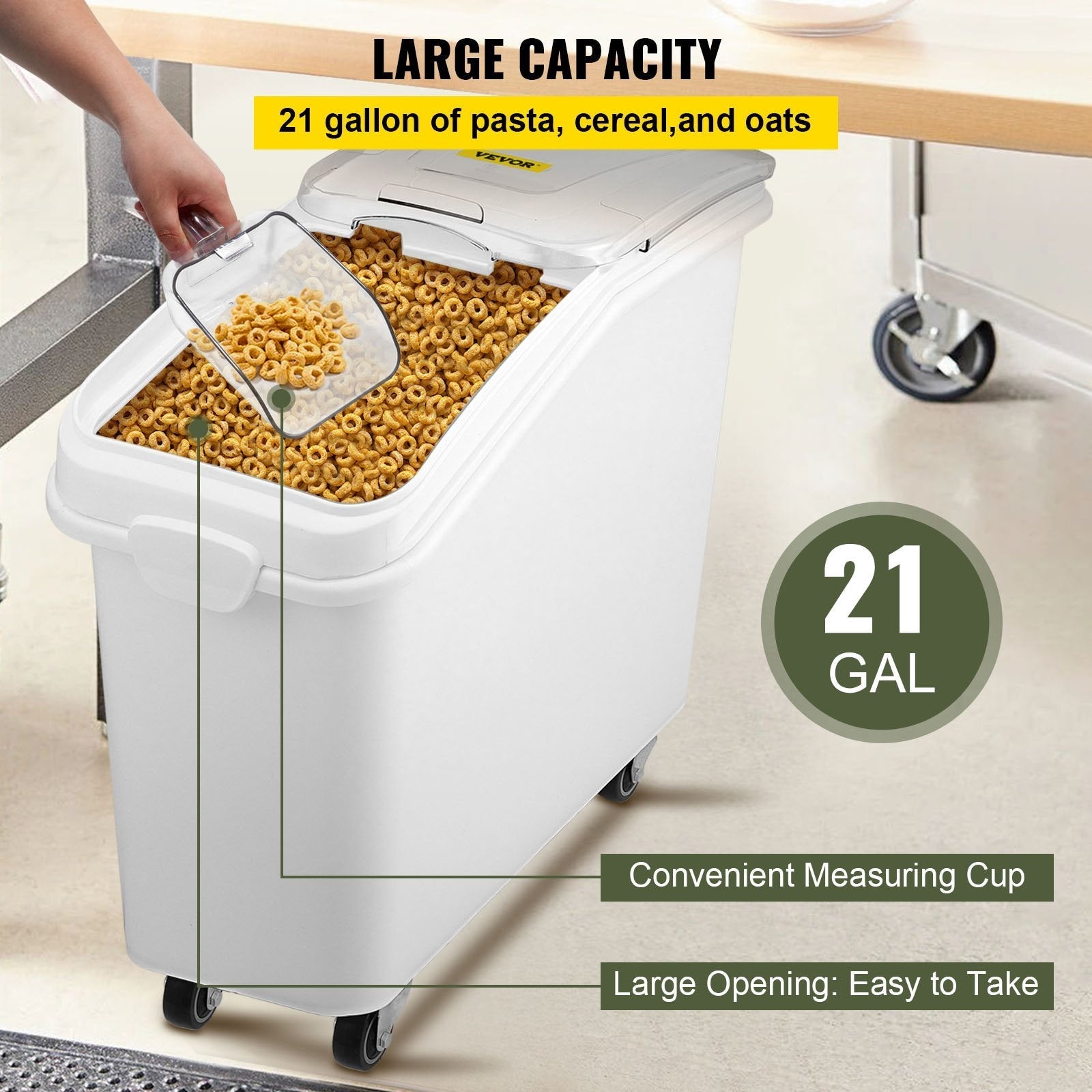 VEVOR 21 Gallon Ingredient Bin with Scoop 400 Cup Ingredient Bin with Sliding Lid Commercial Food Storage for Kitchen