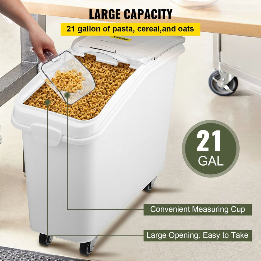VEVOR 21 Gallon Ingredient Bin with Scoop 400 Cup Ingredient Bin with Sliding Lid Commercial Food Storage for Kitchen