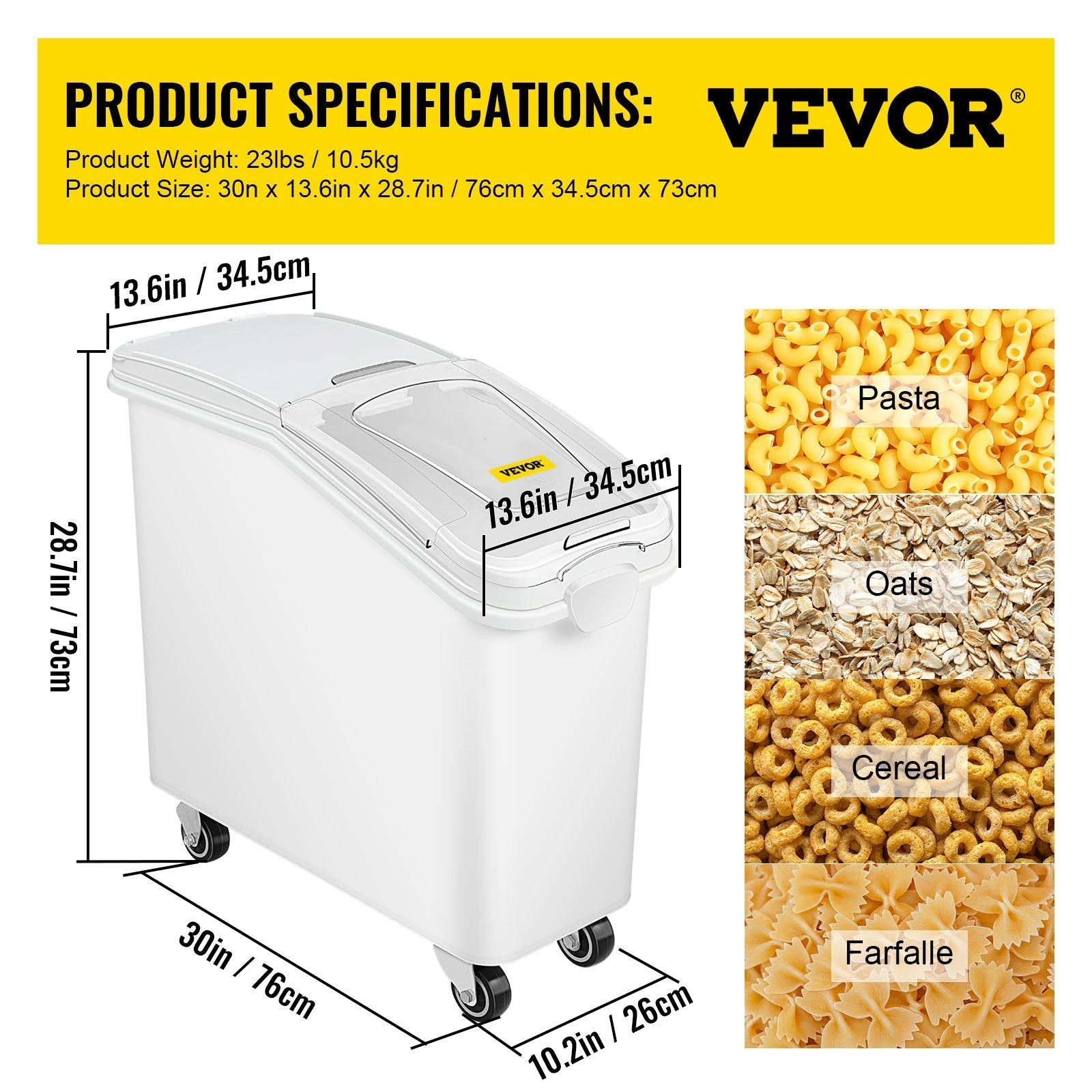 VEVOR 21 Gallon Ingredient Bin with Scoop 400 Cup Ingredient Bin with Sliding Lid Commercial Food Storage for Kitchen