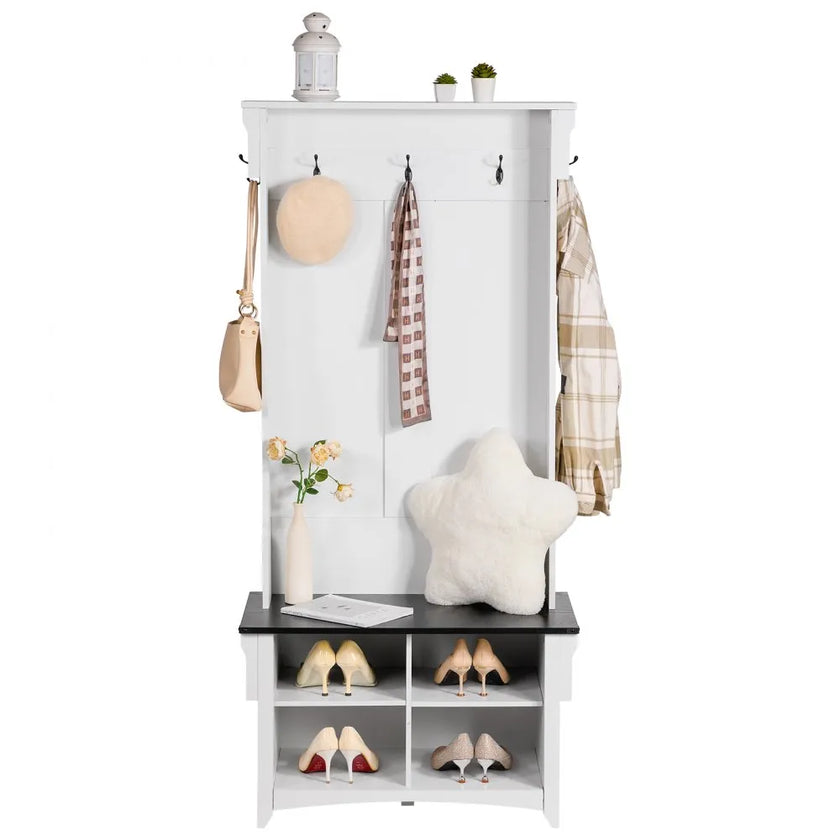VEVOR Hall Tree Wooden Hall Tree with Bench 5 Hooks for Entryway & Hallway