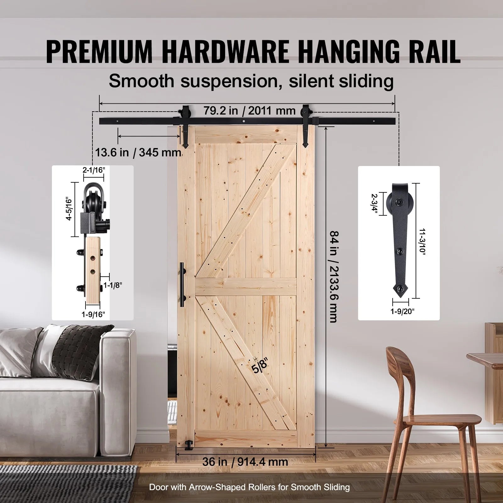VEVOR Barn Door and Hardware Kit, 36