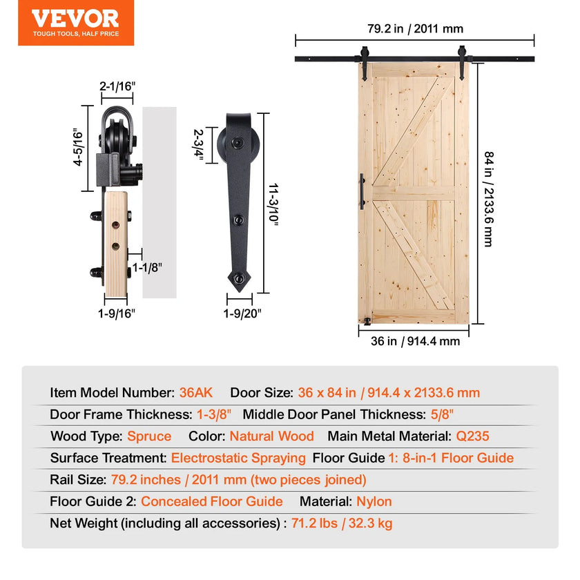 VEVOR Barn Door and Hardware Kit, 36