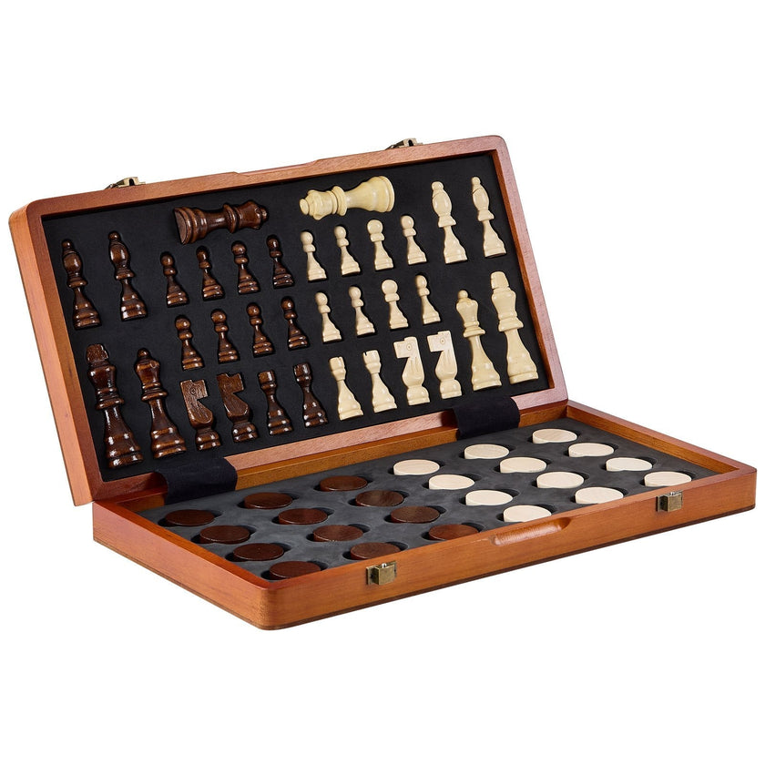 VEVOR Magnetic Wooden Chess Set, 15 inch 2-IN-1 Chess Checkers Game Set, Folding Chess Board Games for Adults Kids, 2 Queens Portable Travel Gift Chess Set for Tournament Professional Beginner