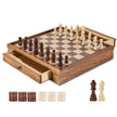 VEVOR Solid Wood Chess Set, 15 inch  2-IN-1 Chess Checkers Game Set, Chess Board Games with Storage Drawer & Weighted Chess Checkers Pieces & 2 Queens, for Adults Kids Tournament Professional Beginner