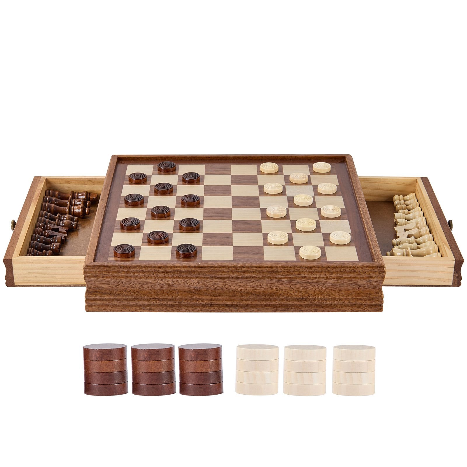 VEVOR Solid Wood Chess Set, 15 inch  2-IN-1 Chess Checkers Game Set, Chess Board Games with Storage Drawer & Weighted Chess Checkers Pieces & 2 Queens, for Adults Kids Tournament Professional Beginner