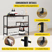 VEVOR Rustic Bar Cart, 3-Tier Industrial Bar Cart for Home, Bar Cart with Wine Rack & Glass Holders, 35.4 x 15.7 x 37.4 inches Home Bar & Serving Carts, Wine Cart on Wheels, Glass Bar Cart Brown
