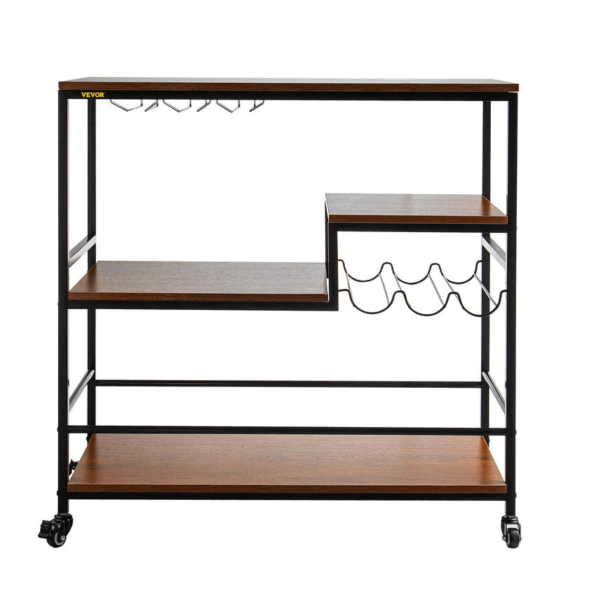 VEVOR Rustic Bar Cart, 3-Tier Industrial Bar Cart for Home, Bar Cart with Wine Rack & Glass Holders, 35.4 x 15.7 x 37.4 inches Home Bar & Serving Carts, Wine Cart on Wheels, Glass Bar Cart Brown