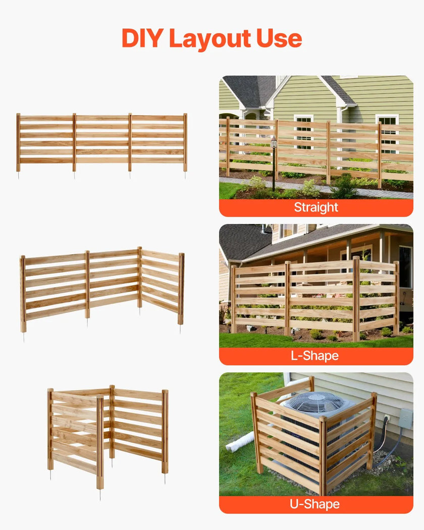 VEVOR Wood Privacy Fence 3 Panels Slatted Air Conditioner Fence 36