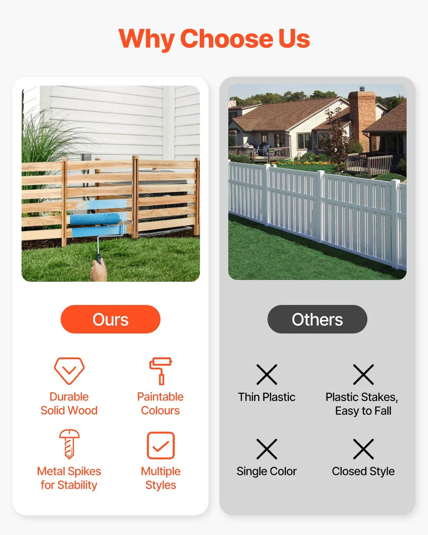 VEVOR Wood Privacy Fence 3 Panels Slatted Air Conditioner Fence 36