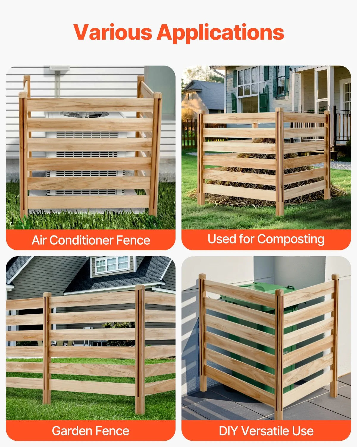 VEVOR Wood Privacy Fence 3 Panels Slatted Air Conditioner Fence 36