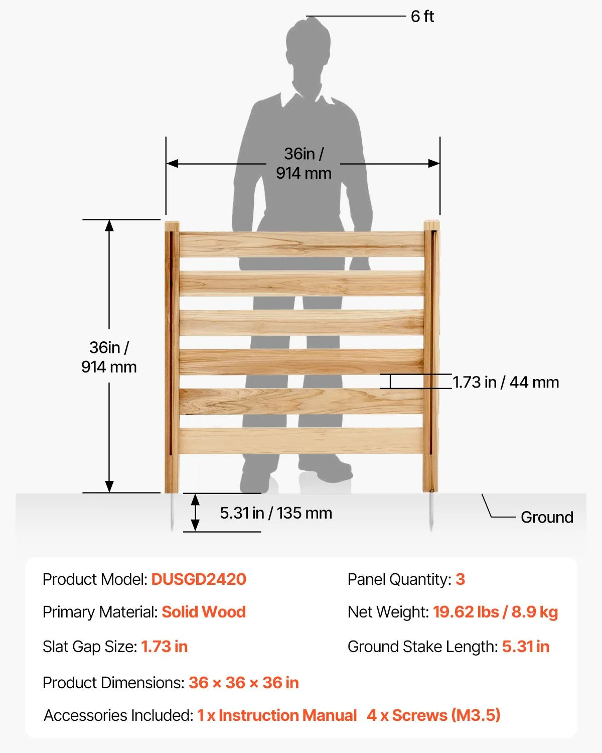 VEVOR Wood Privacy Fence 3 Panels Slatted Air Conditioner Fence 36