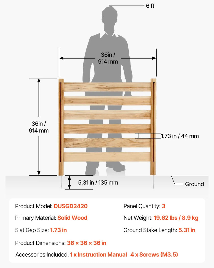 VEVOR Wood Privacy Fence 3 Panels Slatted Air Conditioner Fence 36