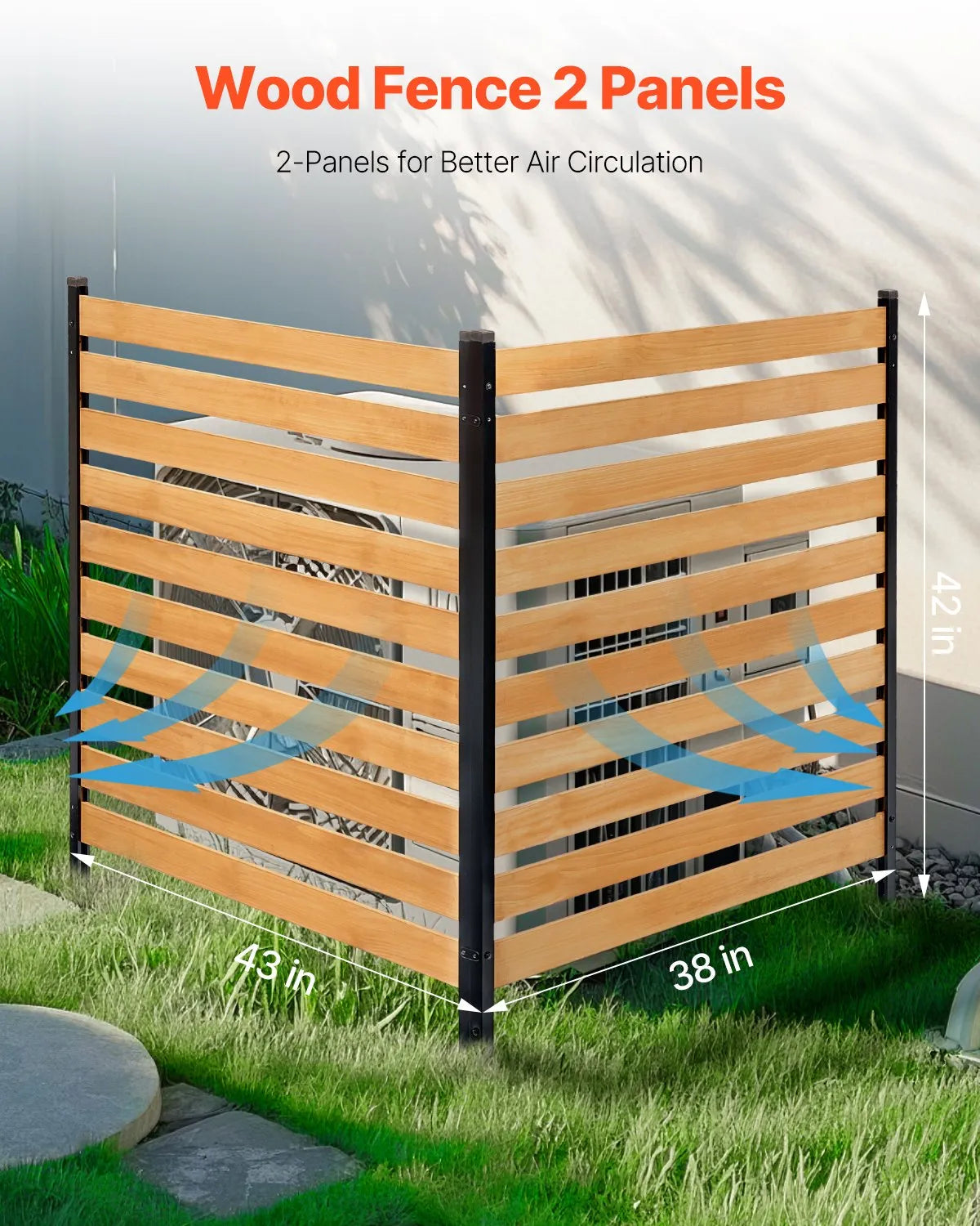 VEVOR Wood Privacy Fence 2 Panels Slatted Air Conditioner Fence 38