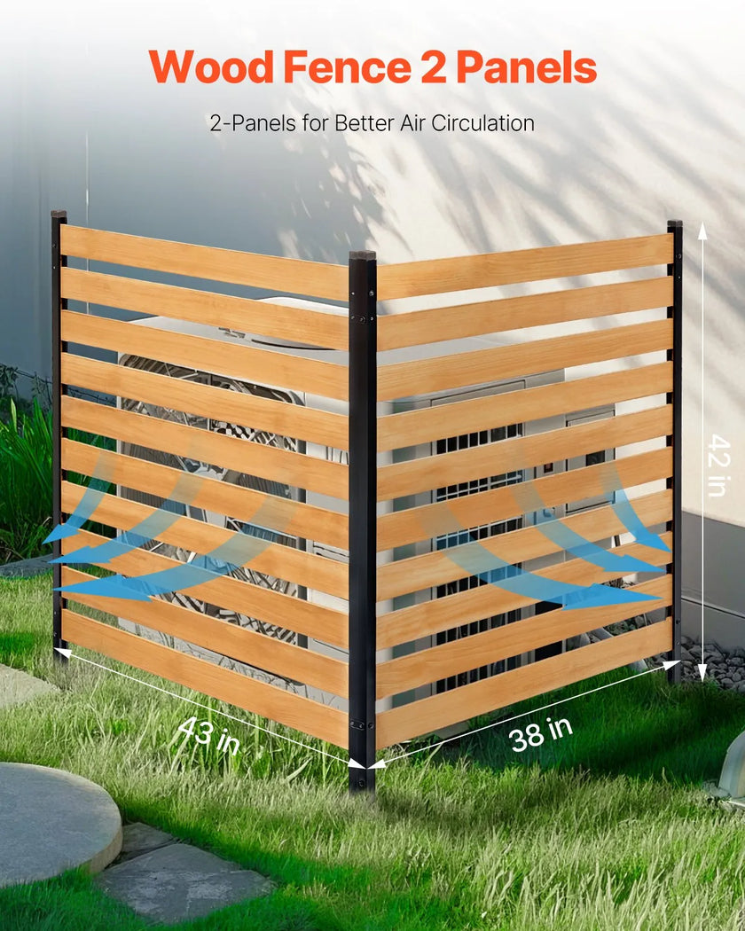 VEVOR Wood Privacy Fence 2 Panels Slatted Air Conditioner Fence 38