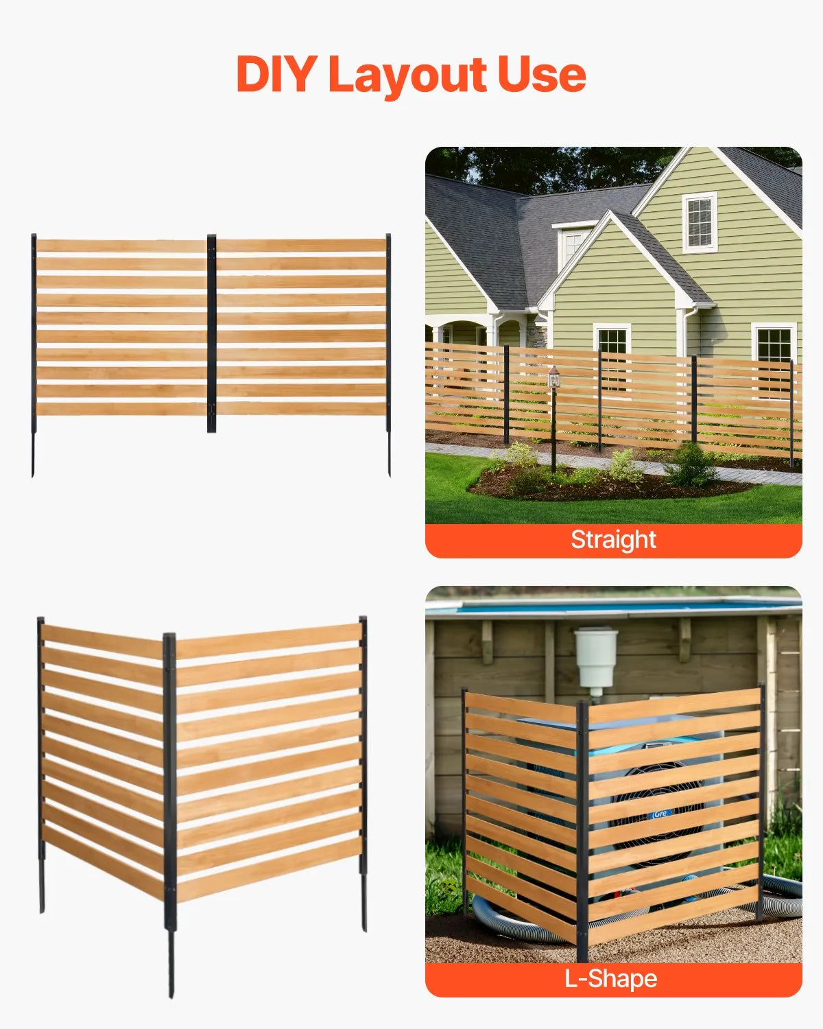 VEVOR Wood Privacy Fence 2 Panels Slatted Air Conditioner Fence 38