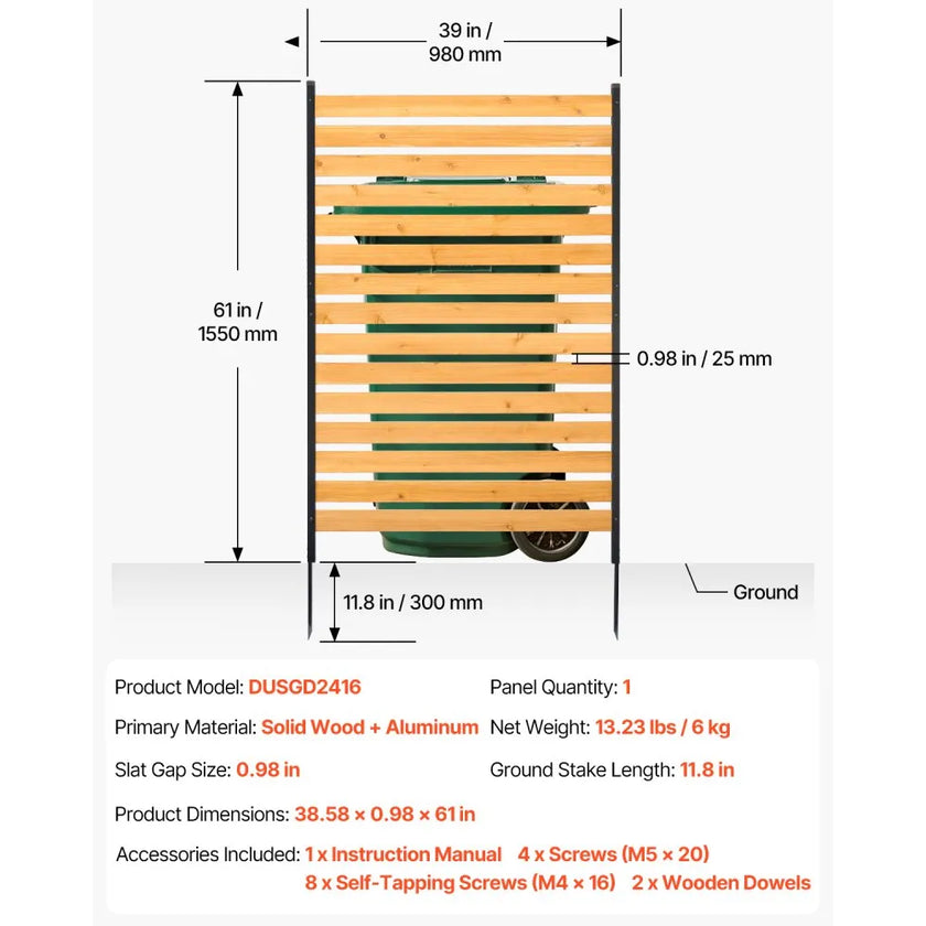 VEVOR Wood Privacy Fence 1 Panel Slatted Air Conditioner Fence 39